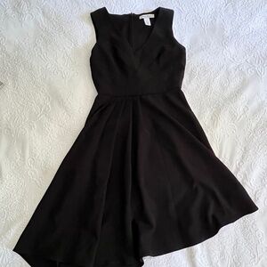 Hi-Lo Black Party Dress with seam & pleat detail